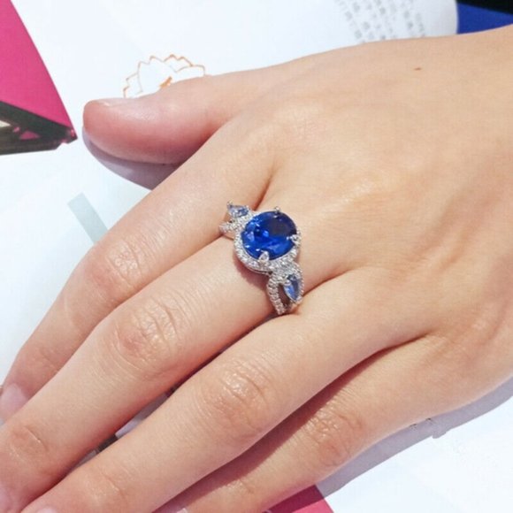 925 Silver Blue Sapphire Ring New - Picture 3 of 6